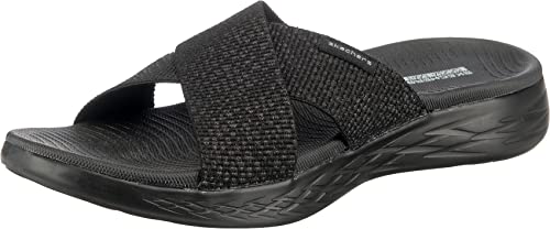 Skechers Women's On-the-GO 600 - Glistening Metallic Mesh Slide Sandals, Black / Black, 9 Wide - Image 1