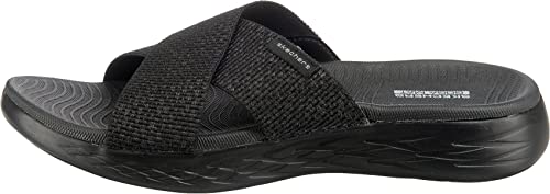 Skechers Women's On-the-GO 600 - Glistening Metallic Mesh Slide Sandals, Black / Black, 9 Wide - Image 3