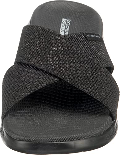 Skechers Women's On-the-GO 600 - Glistening Metallic Mesh Slide Sandals, Black / Black, 9 Wide - Image 4