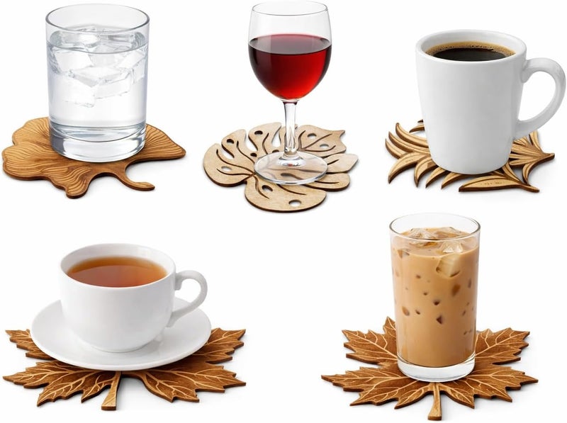 Frescorr Wooden Coasters for Drinks - Beautifully designed Wood Drink Coaster Set of 6, for Drinking Glasses, coffee mugs, for any table type, Size 4 Inches * 3.5 inches - Image 3