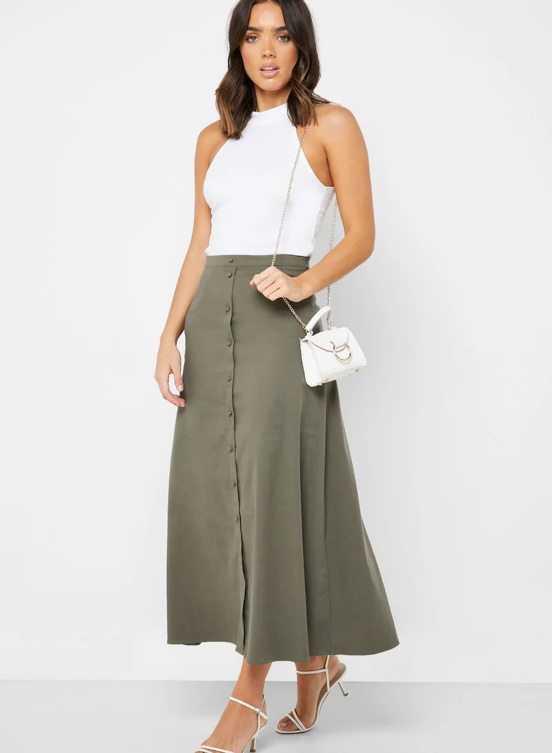 MANGO Button Down Midi Skirt