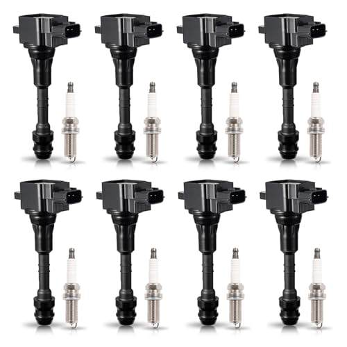 ENA Set of 8 Platinum Spark Plug and 8 Ignition Coil Pack Compatible with Infiniti Nissan 2005 2006 Armada 2004 2005 2006 QX56 Titan 56L V8 Replacement for UF510 6240 24487S015 1788335 224487S015