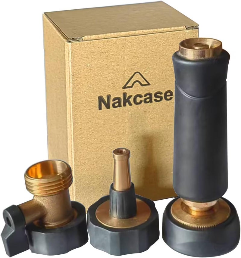 Nakcase Brass Hose Nozzle, Adjustable Twist hose Sprayer, High Pressure Hose Nozzle with On-Off Valve, Leakproof Operation 3/4" Connector, Jet Sweeper Nozzle for Patio and Pet, Car Washing, 3 Pack - Image 1