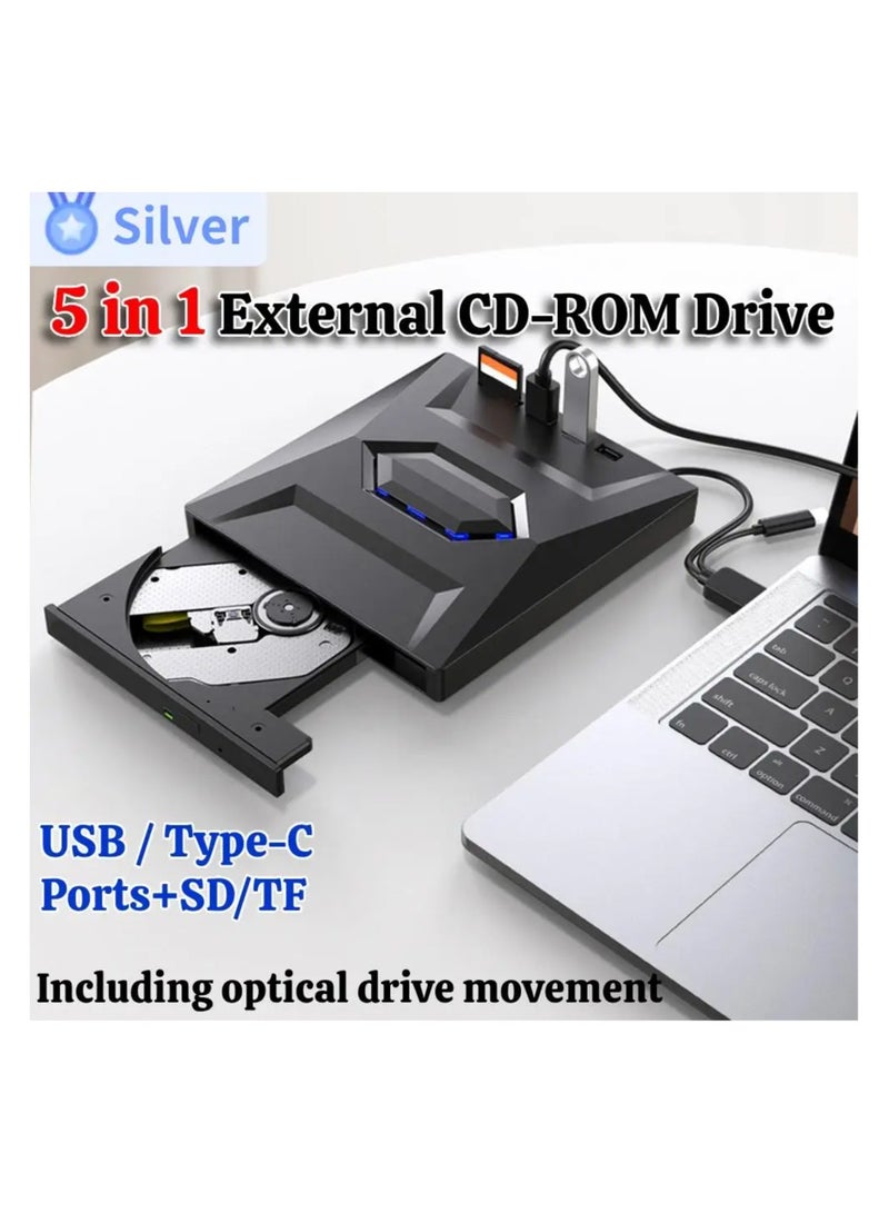 External Portable  DVD ,Writer Reader,CD Burner +/-RW with USB 3.0 typc C Port& SD Card 5 in 1 - Image 3