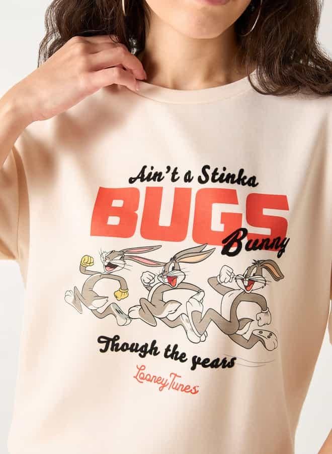 SP Characters Bugs Bunny Print Crew Neck T-shirt with Short Sleeves - Image 4