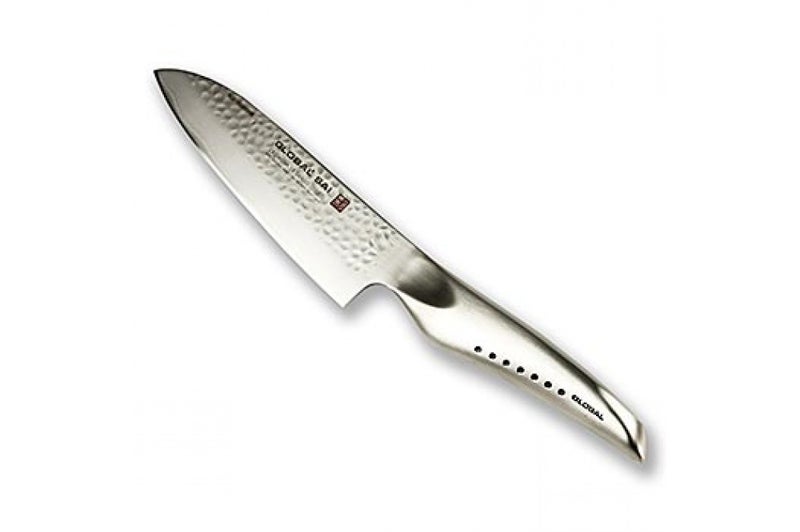 Global SAI 5 Inch Santoku Knife - Lightweight Japanese Stainless Steel, Razor Sharp Edge, Hand Hammered Blade, Thumb Rest, Made in Japan, SAI-M03 - Image 1