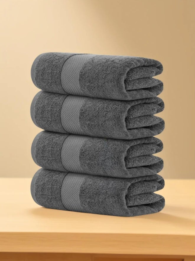 1CHASE Pack of 4 - Luxury Cotton Large Bath Towel, Grey 70x140cm - Image 1