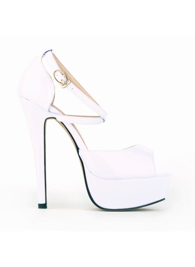 Loquat Hollow Peep-Toe Patent Leather Ultra-High Heel Sandals 14cm White - Image 2