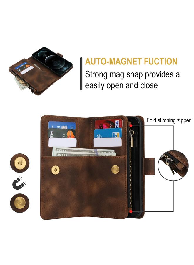 Zaboon Case For iPhone 12 Pro Dream 9-Card Zipper Wallet RFID Leather Phone Case with Lanyard - Image 4