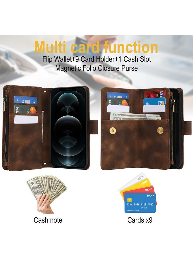 Zaboon Case For iPhone 12 Pro Dream 9-Card Zipper Wallet RFID Leather Phone Case with Lanyard - Image 5