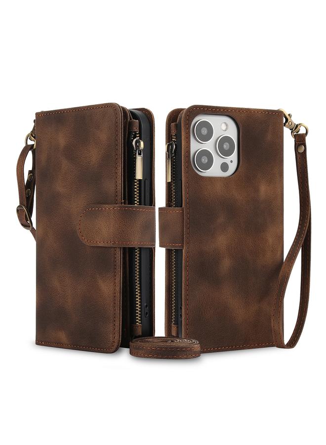 Zaboon Case For iPhone 12 Pro Dream 9-Card Zipper Wallet RFID Leather Phone Case with Lanyard - Image 1