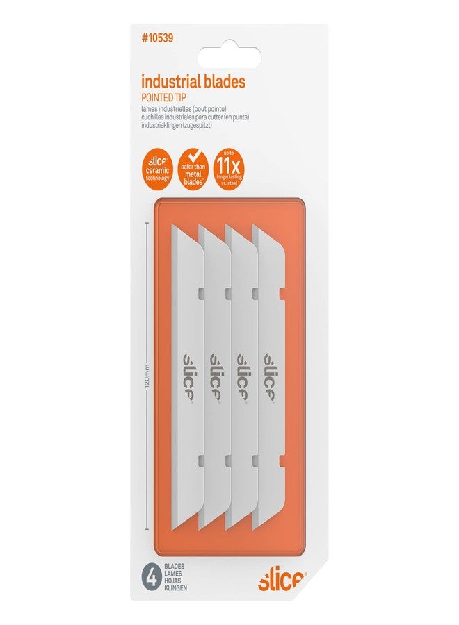 Slice 10539 Extra Long Industrial Blade, Advanced Ceramic, Ideal for Insulation, Batting, Foam, Finger-Friendly Safety Blade; Lasts 11x Longer Than Metal, Pointed Tip (4 Pack) - Image 1