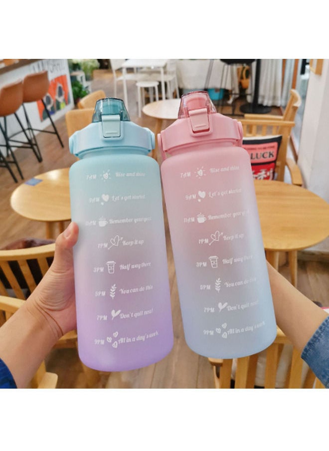 Arabest - 2l Large Capacity Water Bottle with Bounce Cap and Time Mark Reminder Cream Cup, Suitable for Outdoor Sports and Fitness in Blue/Purple - Image 1