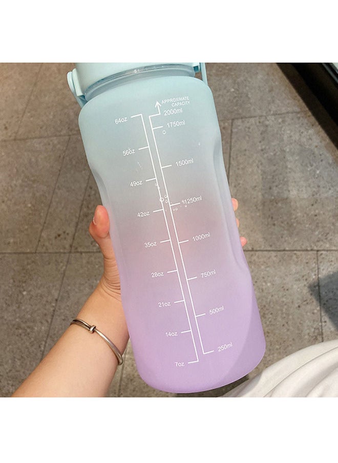 Arabest - 2l Large Capacity Water Bottle with Bounce Cap and Time Mark Reminder Cream Cup, Suitable for Outdoor Sports and Fitness in Blue/Purple - Image 1