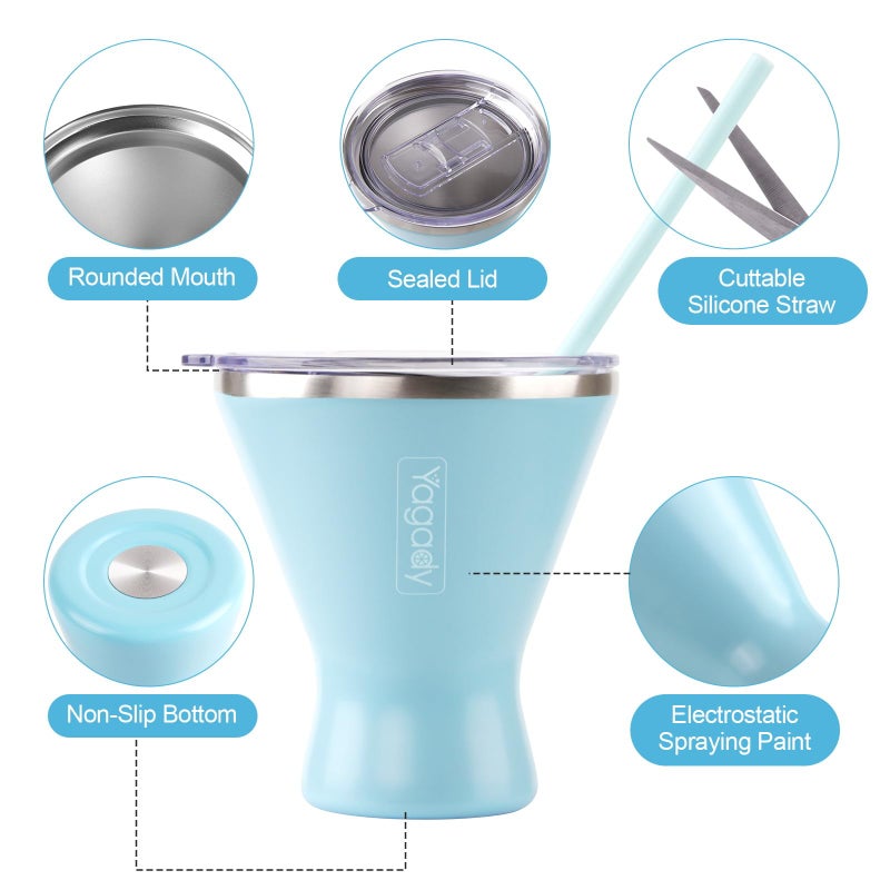 Yagady Stainless Steel Martini Tumbler with Lid & Cuttable Silicone Straw - 10oz Vacuum Sealed Insulated Martini Glass - Elegant Design Margarita Glass for Perfectly Chilled Drinks (Blue) - Image 4