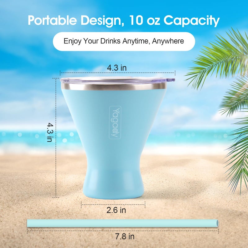 Yagady Stainless Steel Martini Tumbler with Lid & Cuttable Silicone Straw - 10oz Vacuum Sealed Insulated Martini Glass - Elegant Design Margarita Glass for Perfectly Chilled Drinks (Blue) - Image 5