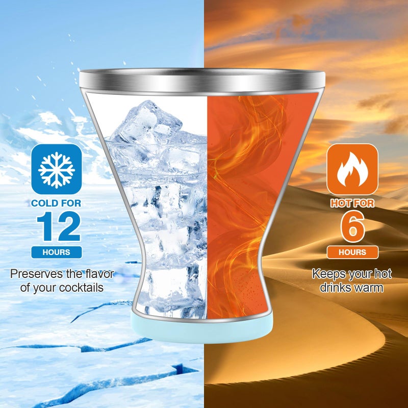 Yagady Stainless Steel Martini Tumbler with Lid & Cuttable Silicone Straw - 10oz Vacuum Sealed Insulated Martini Glass - Elegant Design Margarita Glass for Perfectly Chilled Drinks (Blue) - Image 3