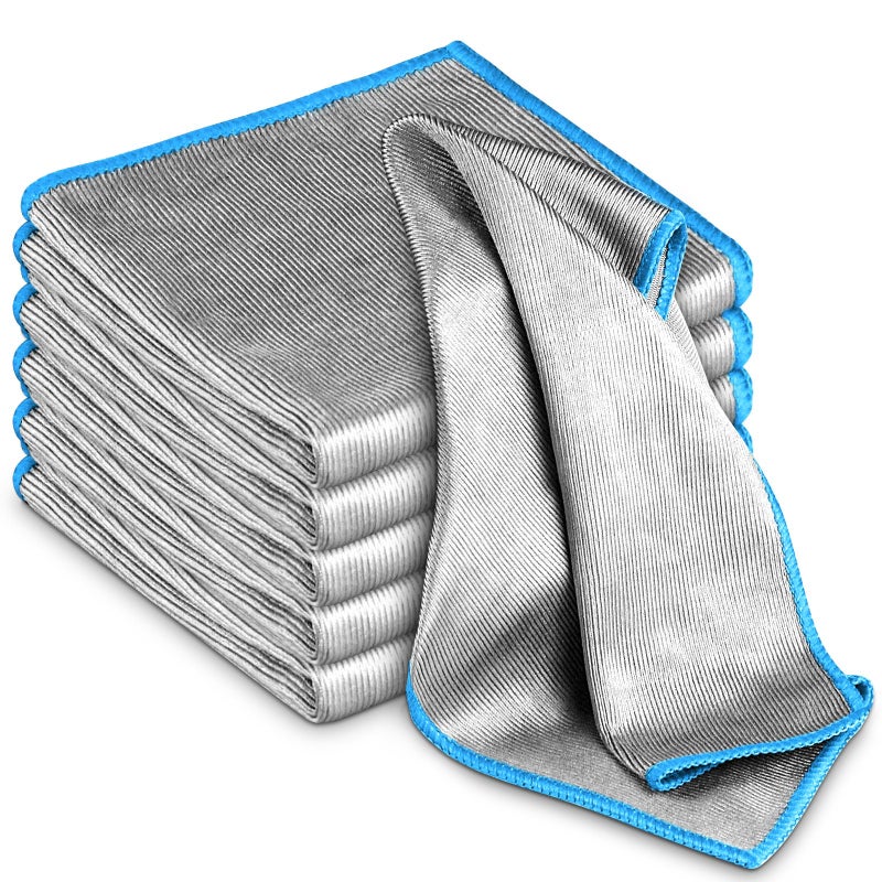 Airlab Glass Polishing Cloth Streak Free Miracle Microfiber Cleaning Cloth Lint Free Cleaning Rags for Glasses Kitchen Dish Mirrors Easy Clean Pack of 6 12 x 12 SliverBlue