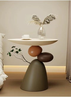 fashionhome 1-Piece Modern Scandinavian Style Stone Carved Art Design Resin Side Table Round Top Tray End Table for Bedroom Living Room Offices 51x29x50 cm (Fully Assembled)  - Image 1
