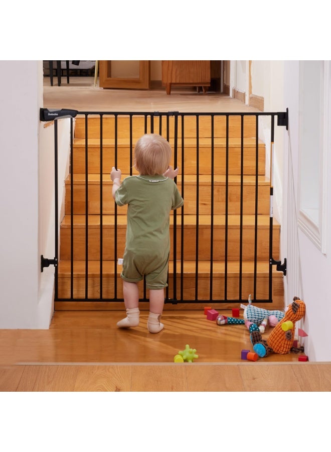 Babelio 86cm Extra Tall Baby/Dog Gate with No Threshold Design Walk Thru Door, 66-109cm Auto Close Safety Gate for Babies, Elders and Pets, Fits Doorways, Stairs, and Entryways, Black - Image 1