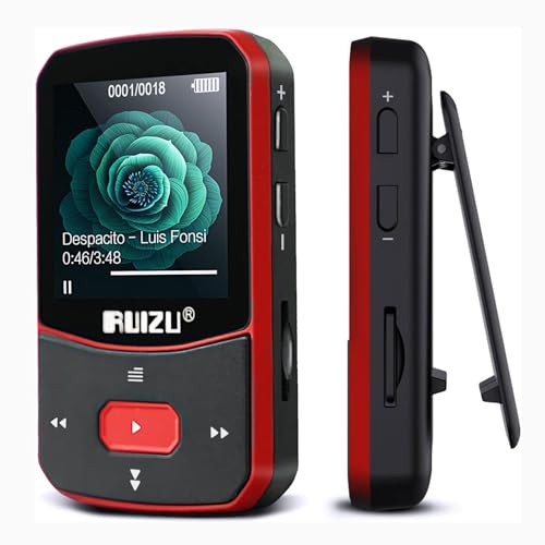 RUIZU 64GB Clip MP3 Player with Bluetooth 5.3, Portable Music Player with Voice Recorder for Sports Running, FM Radio, Pedometer, A-B Repeat, Audio Shuffle Playback, Support 128GB Micro SD Card, Red - Image 1