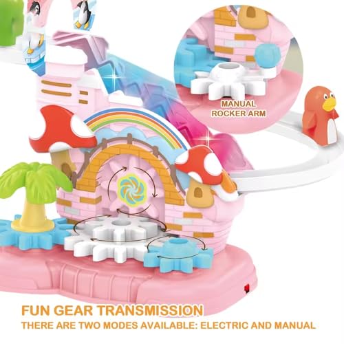 Brand Conquer Penguin Slide Toy Set, Funny Automatic Stair-Climbing Penguin Cartoon Race Track Set Little Lovely Penguin Slide Toy Escalator Toy with Lights and Music (Ferris Wheel Track) - Image 5
