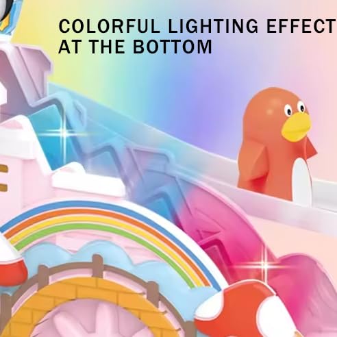Brand Conquer Penguin Slide Toy Set, Funny Automatic Stair-Climbing Penguin Cartoon Race Track Set Little Lovely Penguin Slide Toy Escalator Toy with Lights and Music (Ferris Wheel Track) - Image 3