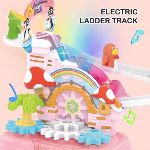 Brand Conquer Penguin Slide Toy Set, Funny Automatic Stair-Climbing Penguin Cartoon Race Track Set Little Lovely Penguin Slide Toy Escalator Toy with Lights and Music (Ferris Wheel Track) - Image 2
