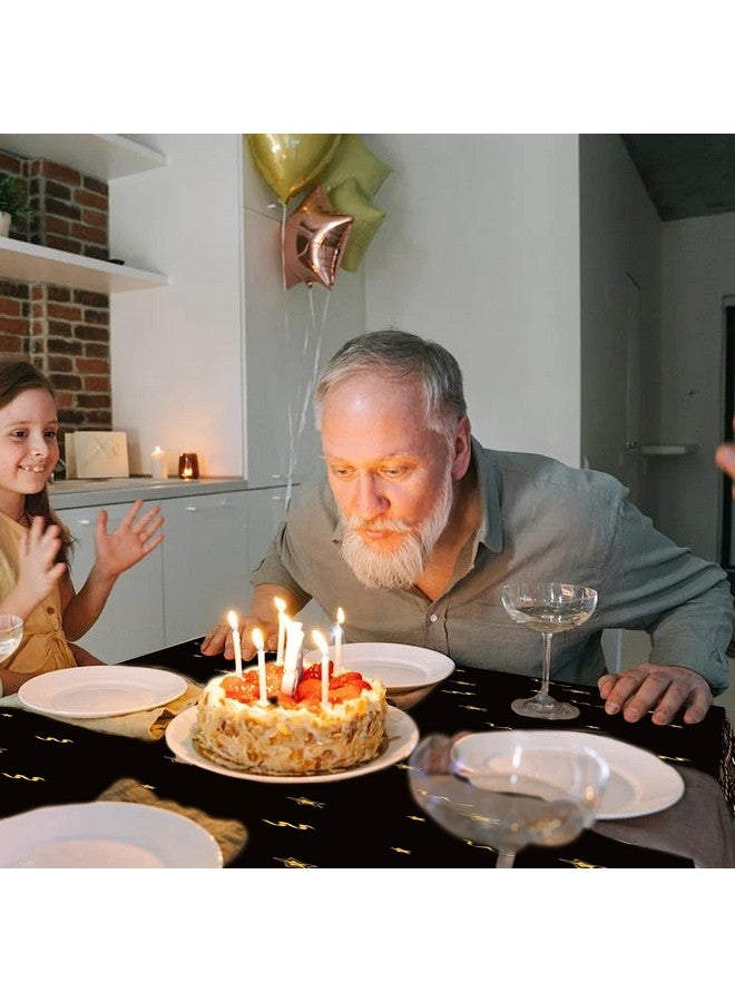 بانديكور مفرش طاولة بلاستيكي لحفلات أعياد الميلاد، 51 بوصة × 107 بوصة، غطاء طاولة بلاستيكي أسود وذهبي لتزيين حفلات أعياد الميلاد (عمره 75 عامًا) - Image 3