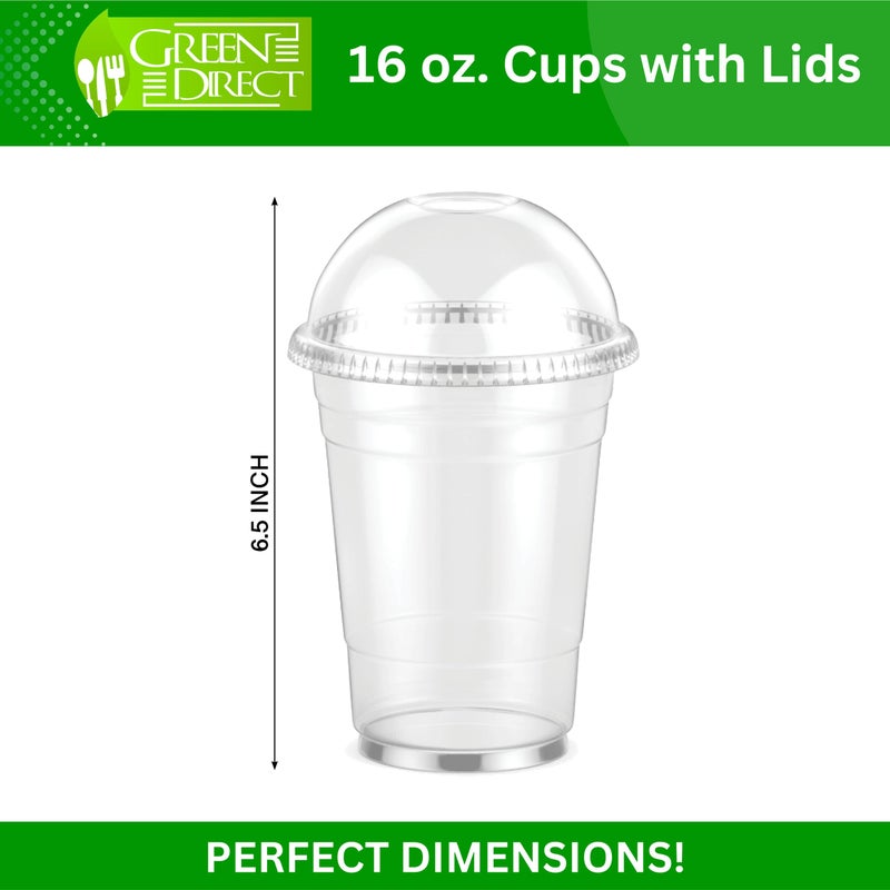 Green Direct 16 oz. Disposable Drinking Clear Plastic Cups with Lids, for Ice coffee, Bubble Boba Tea, Cold Drinks & Smoothie Pack of 50 - Image 2