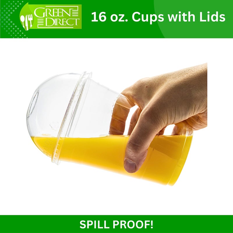 Green Direct 16 oz. Disposable Drinking Clear Plastic Cups with Lids, for Ice coffee, Bubble Boba Tea, Cold Drinks & Smoothie Pack of 50 - Image 4