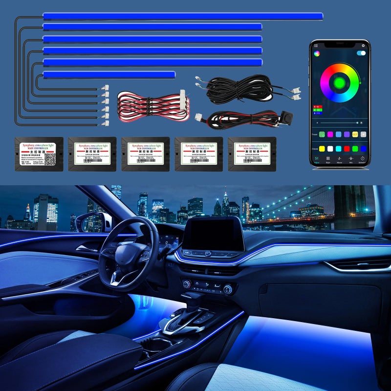 WEBUPAR Acrylic Interior Car Lights Car Accessories 6 in 1 Car LED Strip Lights with APP Control 175 inches 593 LEDs Fiber Optic Lights RGB Neon Car Ambient Lighting Kits