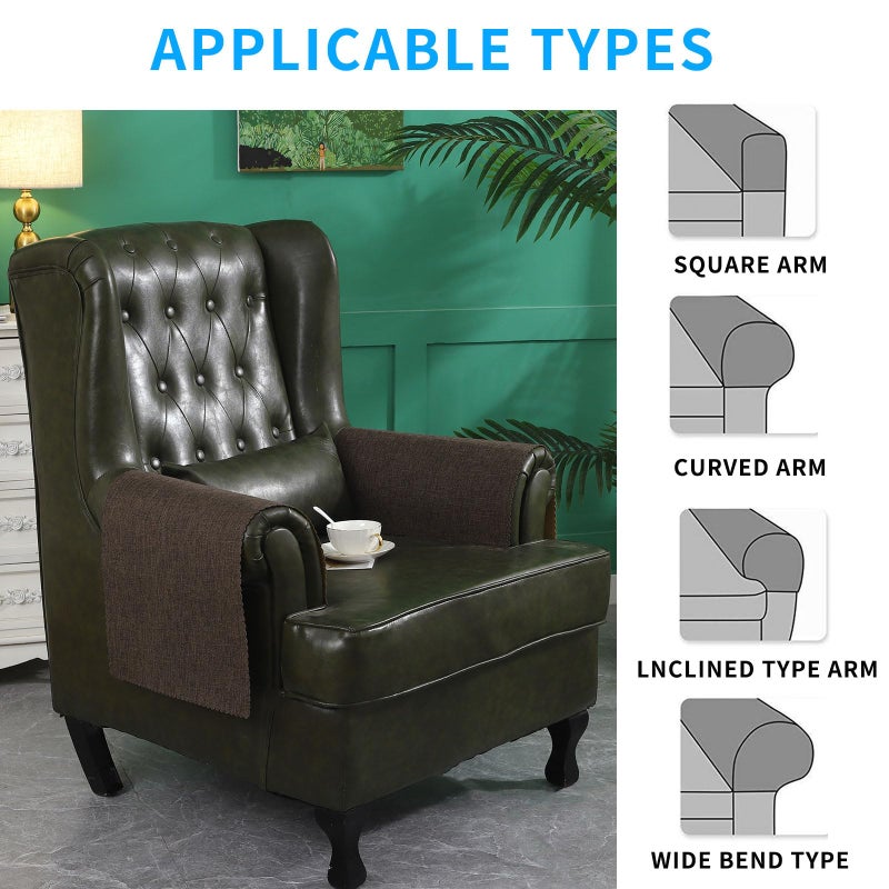 Hittun Sofa Arm Covers Non Slip Couch Arm Covers Washable Chair Arm Covers Protectors Set of 2 Wavy Border Armrest Covers for Sofa Leather Recliner Arm Covers for Recliner Chair (18"" x24""  Brown) - Image 5