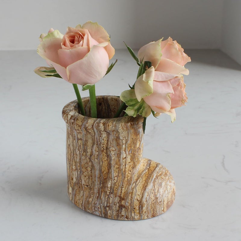 Natust Christmas Santa Boot Desk Organizer, Genuine Marble Multifunctional Decor - Candle Holder, Mini Vase, Pen Pot, Makeup Brush Holder, Christmas Decoration for Tabletop Fireplace (Yellow Marble) - Image 3