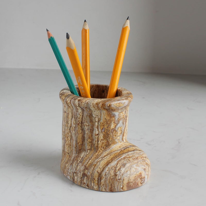 Natust Christmas Santa Boot Desk Organizer, Genuine Marble Multifunctional Decor - Candle Holder, Mini Vase, Pen Pot, Makeup Brush Holder, Christmas Decoration for Tabletop Fireplace (Yellow Marble) - Image 5