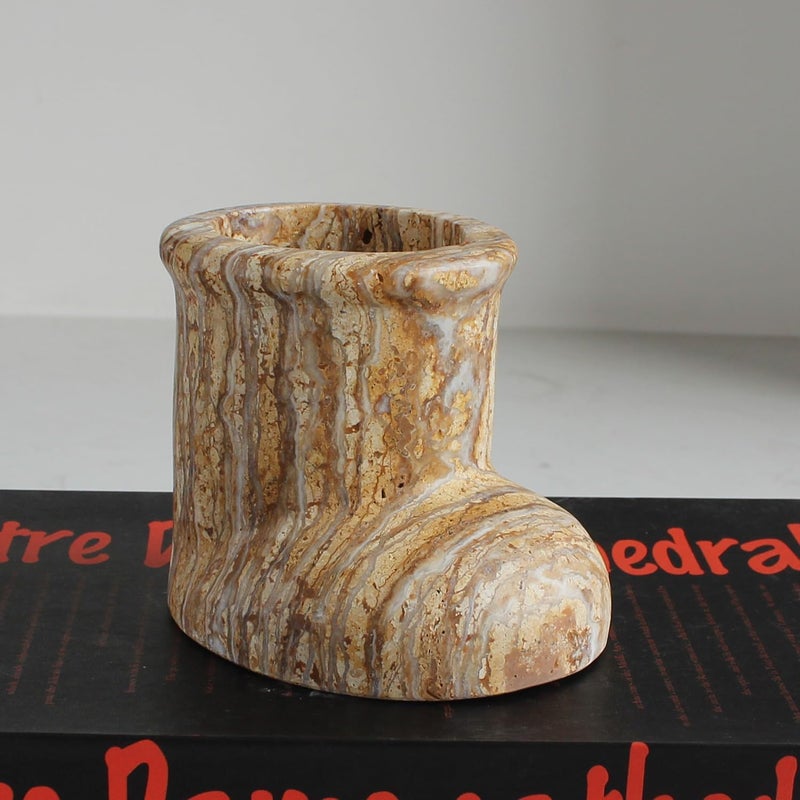 Natust Christmas Santa Boot Desk Organizer, Genuine Marble Multifunctional Decor - Candle Holder, Mini Vase, Pen Pot, Makeup Brush Holder, Christmas Decoration for Tabletop Fireplace (Yellow Marble) - Image 4
