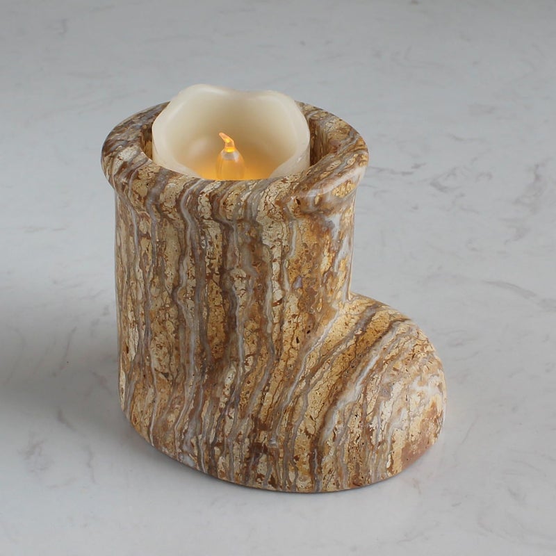 Natust Christmas Santa Boot Desk Organizer, Genuine Marble Multifunctional Decor - Candle Holder, Mini Vase, Pen Pot, Makeup Brush Holder, Christmas Decoration for Tabletop Fireplace (Yellow Marble) - Image 1