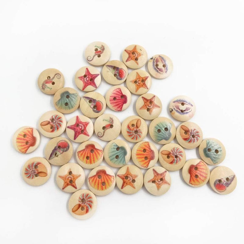 كلاراكو أزرار خشبية من كلاركو، ١٠٠ قطعة، أزرار كرتونية للمحيط، بفتحتين، للخياطة، والحرف اليدوية، وتسجيل القصاصات، ١٥ مم - Image 5