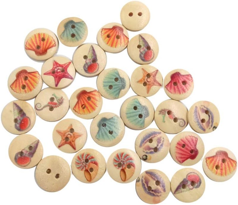 كلاراكو أزرار خشبية من كلاركو، ١٠٠ قطعة، أزرار كرتونية للمحيط، بفتحتين، للخياطة، والحرف اليدوية، وتسجيل القصاصات، ١٥ مم - Image 1