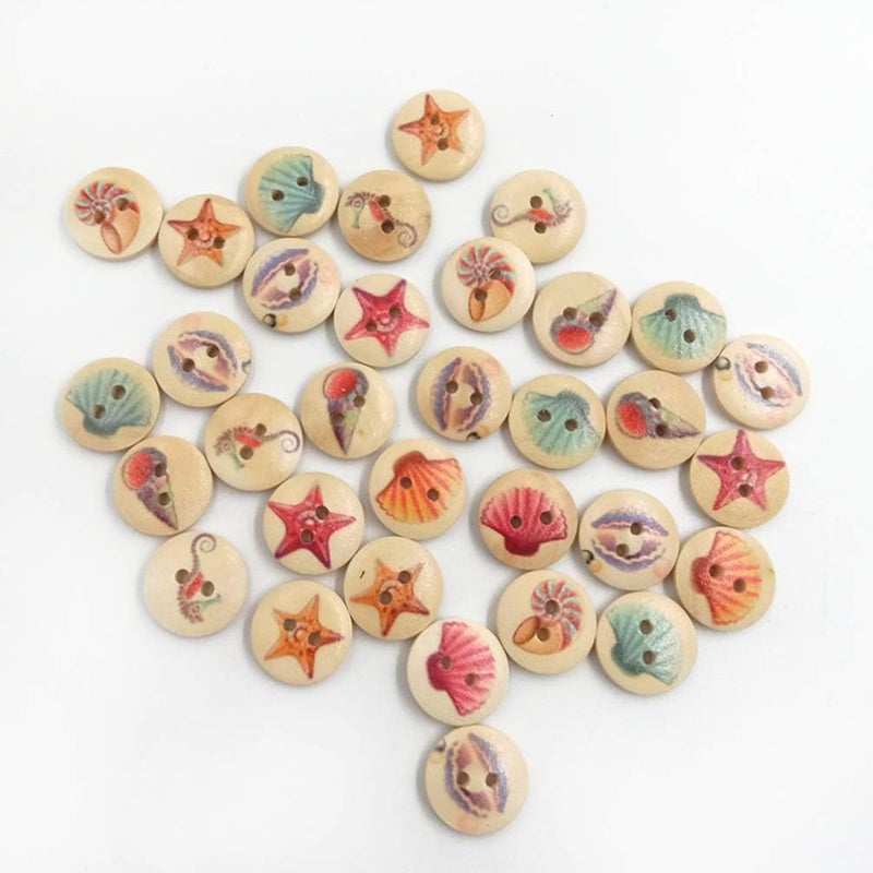 كلاراكو أزرار خشبية من كلاركو، ١٠٠ قطعة، أزرار كرتونية للمحيط، بفتحتين، للخياطة، والحرف اليدوية، وتسجيل القصاصات، ١٥ مم - Image 4