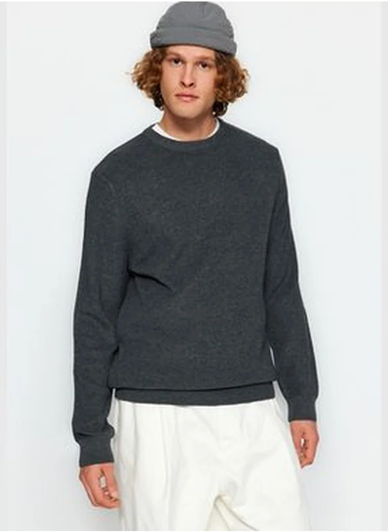 trendyol Gray Men's Regular Fit Crew Neck Thessaloniki Knit Basic Knitwear Sweater.