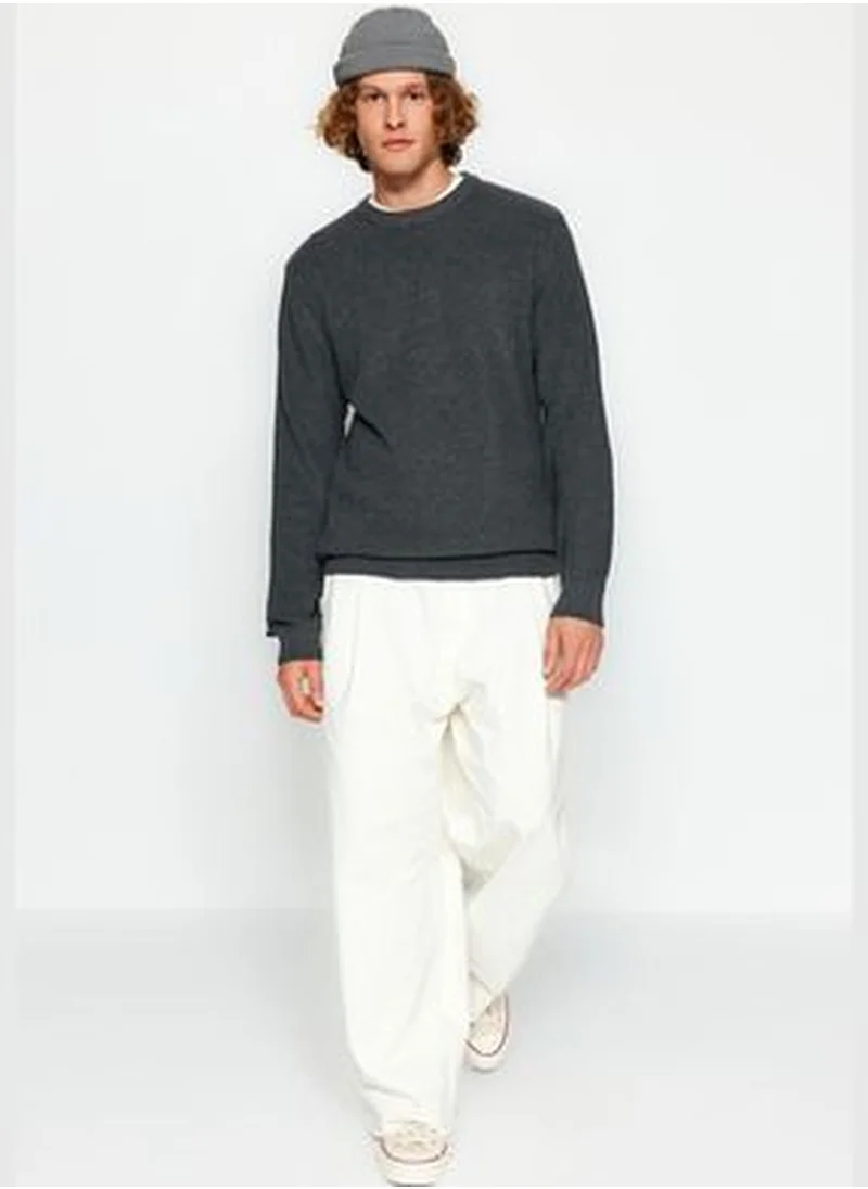 trendyol Gray Men's Regular Fit Crew Neck Thessaloniki Knit Basic Knitwear Sweater.