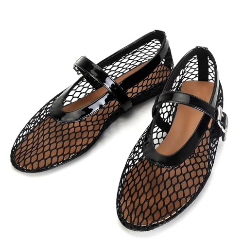 MICIFA Women's Mesh Ballet Flats Ballerina Fishnet Flats Buckle Mary Jane Flats Causal Daily Dress Shoes - Image 5