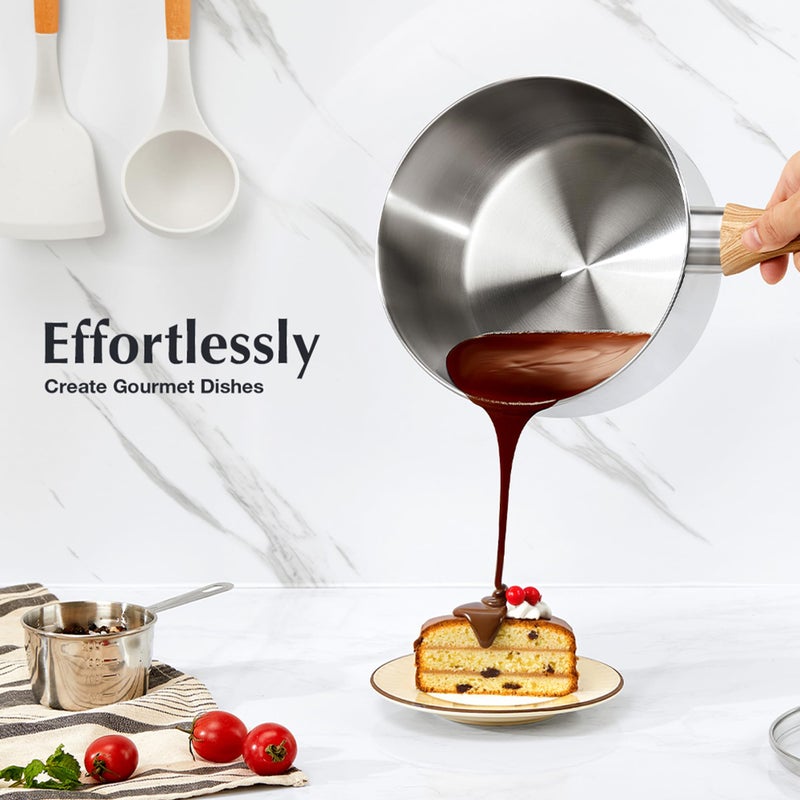 KOCH SYSTEME CS Stainless Steel Saucepan Set, 6 Piece Stainless Steel Pot 1QT & 2QT & 3QT with Heat-resistant Bakelite Handle, Tri-ply Base Pots, Sauce Pan Induction Ready, Pot Set 6PCS - Image 3