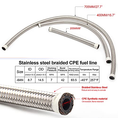 WENJTP EFI Fuel Pressure Regulator Kit with 0-100psi Pressure Gauge AN6-6AN Aluminum Adjustable Universal Fuel Line Hose Fitting Connectors Kit Black&Red HTRACING - Image 4