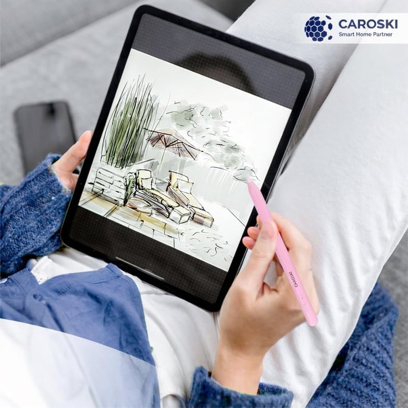 كاروسكي قلم ستايلس لجهاز iPad مع رفض اللمس الراحي وأقلام إضافية، قلم نشط دقيق متوافق مع iPad Pro Air Mini، تشغيل سريع، بطارية طويلة، تصميم مغناطيسي، قلم ستايلس مع كابل شحن USB-C (وردي) - Image 3