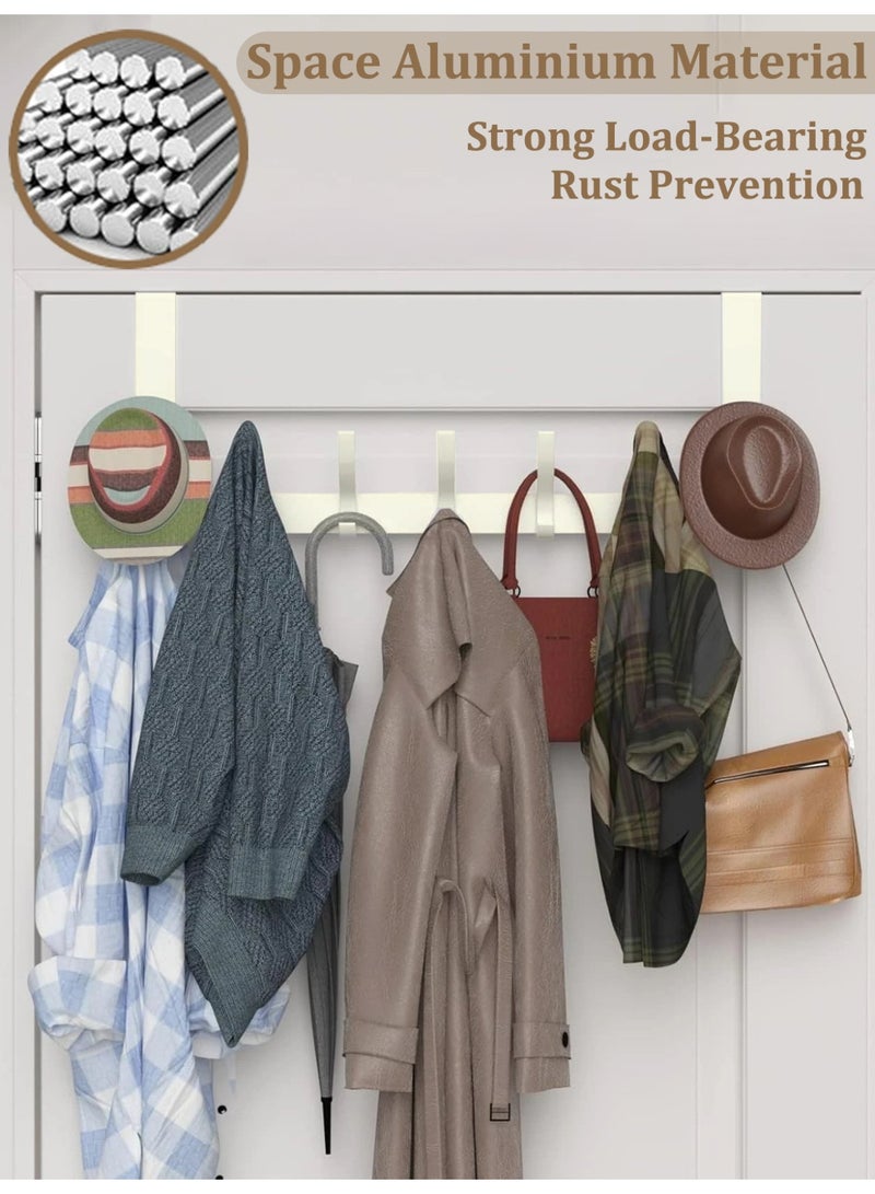 YIM-VIBEHAUS Over The Door Hooks, Aluminum Door Hanger with 6 Hooks, Non-perforated Bathroom Towel Rack, Hanger Hooks for Coats, Keys, Umbrella, Wall Hanger Hooks for Living Room, Bedroom, Bathroom, Kitchen, Cream White - Image 4