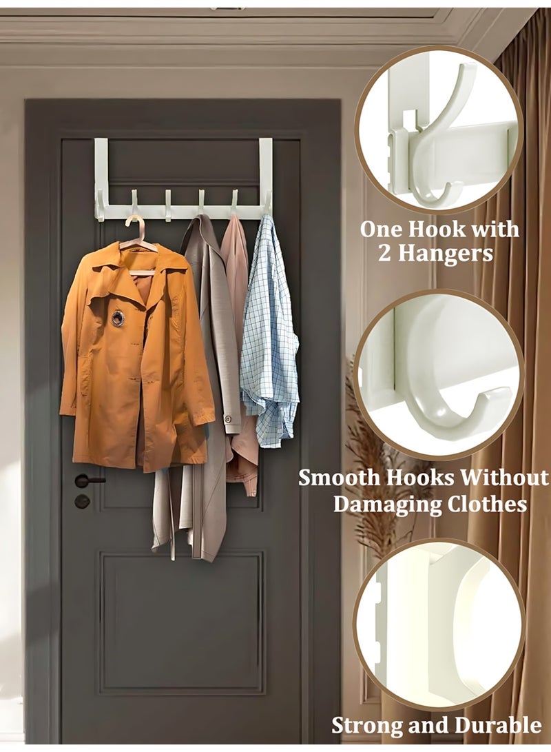 YIM-VIBEHAUS Over The Door Hooks, Aluminum Door Hanger with 6 Hooks, Non-perforated Bathroom Towel Rack, Hanger Hooks for Coats, Keys, Umbrella, Wall Hanger Hooks for Living Room, Bedroom, Bathroom, Kitchen, Cream White - Image 3