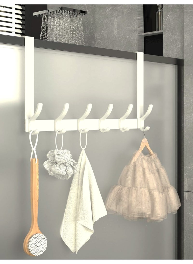 YIM-VIBEHAUS Over The Door Hooks, Aluminum Door Hanger with 6 Hooks, Non-perforated Bathroom Towel Rack, Hanger Hooks for Coats, Keys, Umbrella, Wall Hanger Hooks for Living Room, Bedroom, Bathroom, Kitchen, Cream White - Image 5