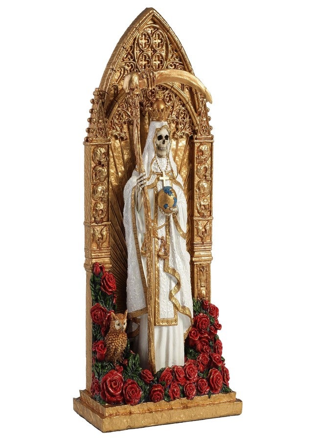 Veronese Design 9 3/8 Inch Regal Santa Muerte Dia De Los Muertos Golden Arch Hand Painted Resin Sculpture White Reaper Statue - Image 3